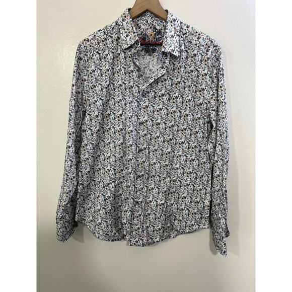 Robert Graham Abstract Boho Button Up Shirt L Flip Cuff Artsy Preppy Maximalist - Picture 1 of 14